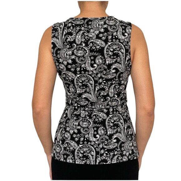 Express Black and White Sleeveless Paisley Print Keyhole Top XSmall - Picture 2 of 11